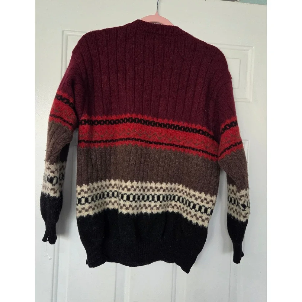 Vintage United Colors of Benetton Shetland Wool Sweater Burgundy Fair Isle Large